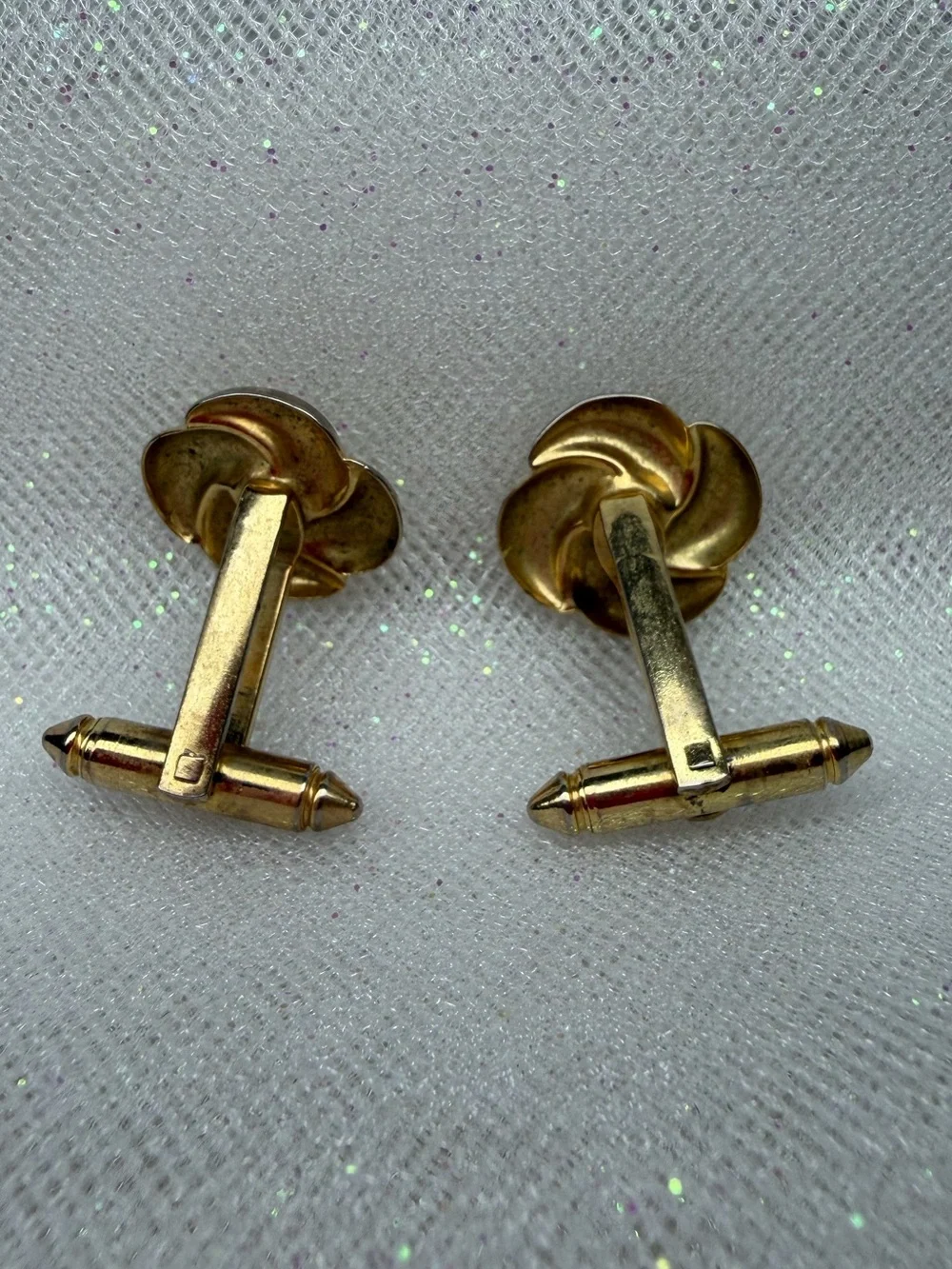 Gold-Tone Swirl Cufflinks with Black Center - Men Accessories
